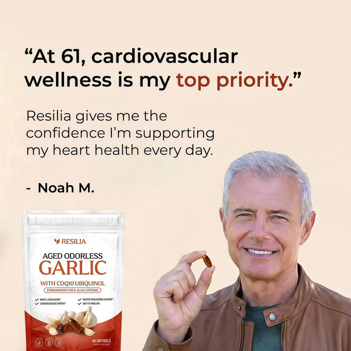 Resilia Odorless Aged Garlic Extract Softgels (60 Count) 600mg Aged Garlic Extract Per Serving | With CoQ10 Ubiquinol & Vitamin K2 (MK-7) | Dietary Supplement