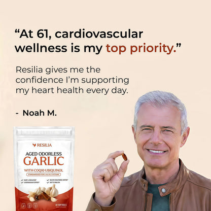 Resilia Odorless Aged Garlic Extract Softgels (60 Count) 600mg Aged Garlic Extract Per Serving | With CoQ10 Ubiquinol & Vitamin K2 (MK-7) | Dietary Supplement