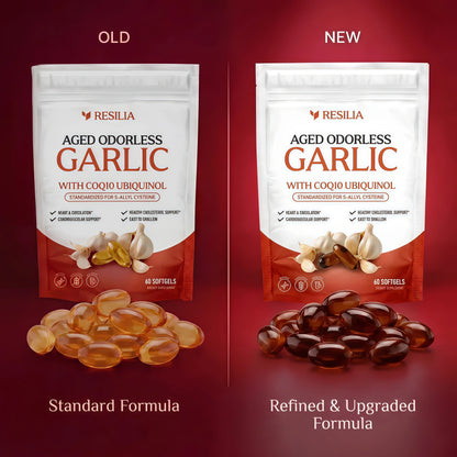 Resilia Odorless Aged Garlic Extract Softgels (60 Count) 600mg Aged Garlic Extract Per Serving | With CoQ10 Ubiquinol & Vitamin K2 (MK-7) | Dietary Supplement